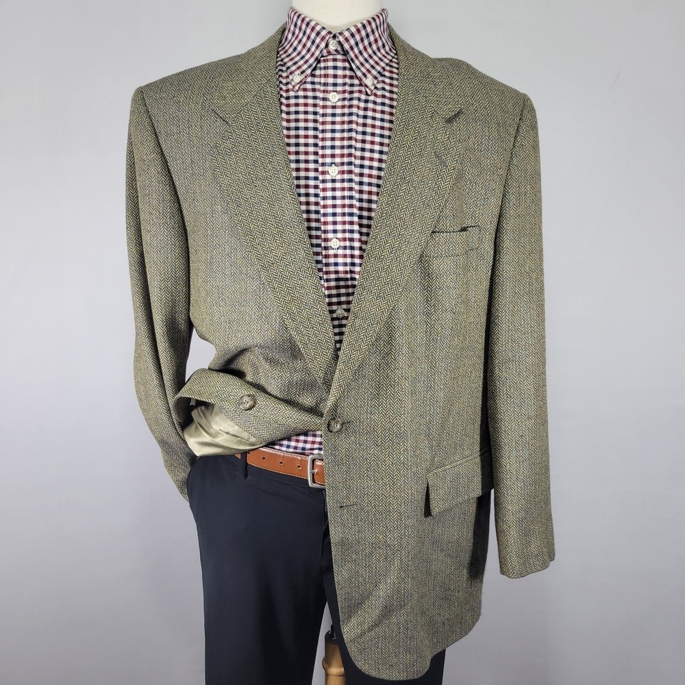 VTG Jos A Bank‎ Men's Sport Coat Blazer Two Button Multi-color Herringbone 46L